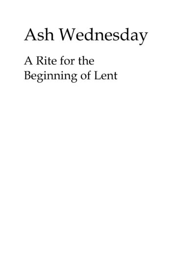 New Experimental Rite for Ash Wednesday